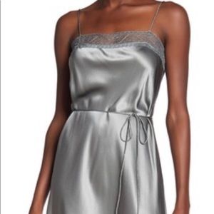 Lace Detail Silk Cami Dress in Silver color